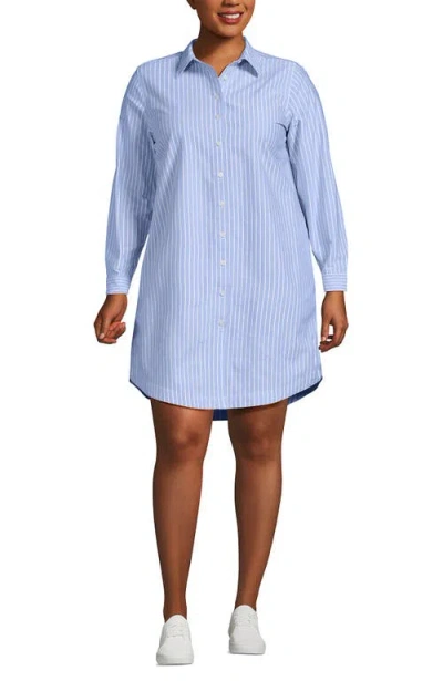 Lands' End Linen Long Sleeve Button Front Shirt Dress In Blue