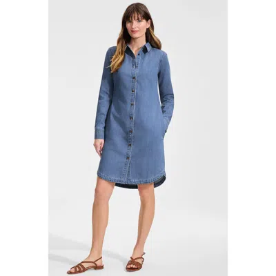 Lands' End Linen Long Sleeve Button Front Shirt Dress In Burgundy