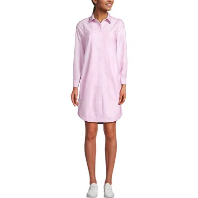 Lands' End Linen Long Sleeve Button Front Shirt Dress In Burgundy