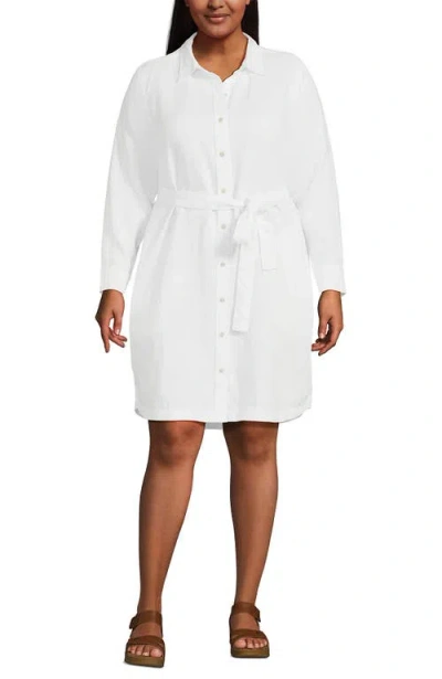 Lands' End Plus Size Long Sleeve Linen Shirt Dress In White