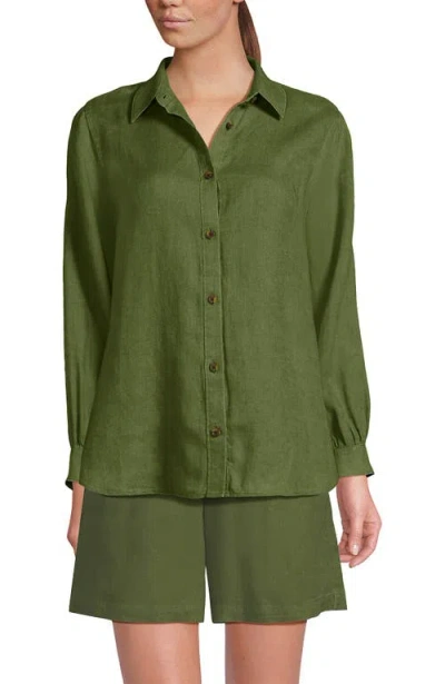 Lands' End Linen Long Sleeve Feminine Shirt In Green