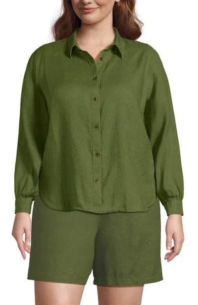 Lands' End Linen Long Sleeve Feminine Shirt In Green