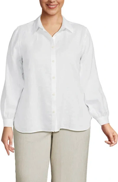 Lands' End Linen Long Sleeve Feminine Shirt In White
