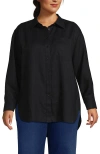 Lands' End Linen Oversized Button Front Shirt In Black