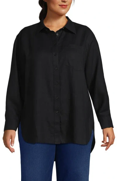 Lands' End Linen Oversized Button Front Shirt In Black
