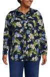 Lands' End Linen Oversized Button Front Shirt In Blue