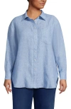Lands' End Linen Oversized Button Front Shirt In Blue