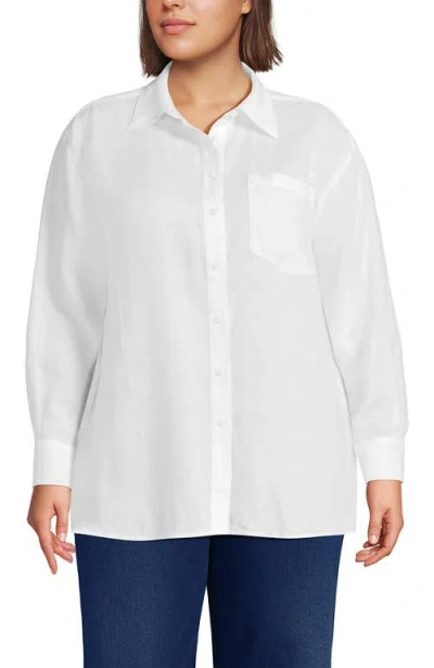 Lands' End Plus Size Linen Oversized Button Front Shirt In White