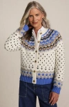 Lands' End Lofty Birdseye Fair Isle Cardigan Sweater In Multi