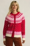Lands' End Lofty Birdseye Fair Isle Cardigan Sweater In Red