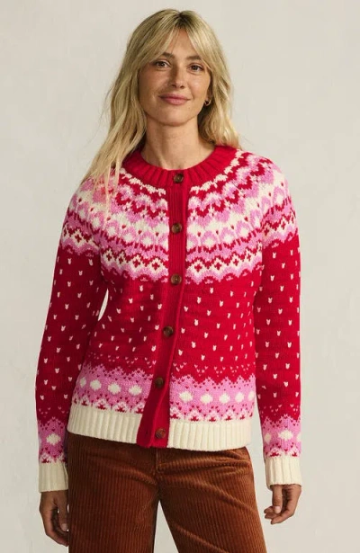 Lands' End Lofty Birdseye Fair Isle Cardigan Sweater In Red
