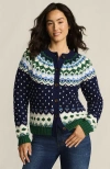 Lands' End Lofty Birdseye Fair Isle Cardigan Sweater In Black