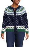 Lands' End Lofty Birdseye Fair Isle Cardigan Sweater In Blue