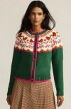Lands' End Lofty Birdseye Fair Isle Cardigan Sweater In Green