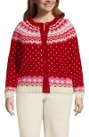 Lands' End Lofty Birdseye Fair Isle Cardigan Sweater In Red