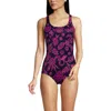 Lands' End Long Chlorine Resistant Scoop Neck Soft Cup Tugless Sporty One Piece Swimsuit In Blackberry Ornate Floral