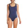 Lands' End Long Chlorine Resistant Shine X-back High Leg Soft Cup Tugless One Piece Swimsuit In Mediterranean Blue Shine
