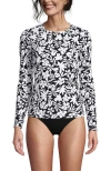 Lands' End Long Sleeve Relaxed Upf 50 Rash Guard In Black Havana Floral