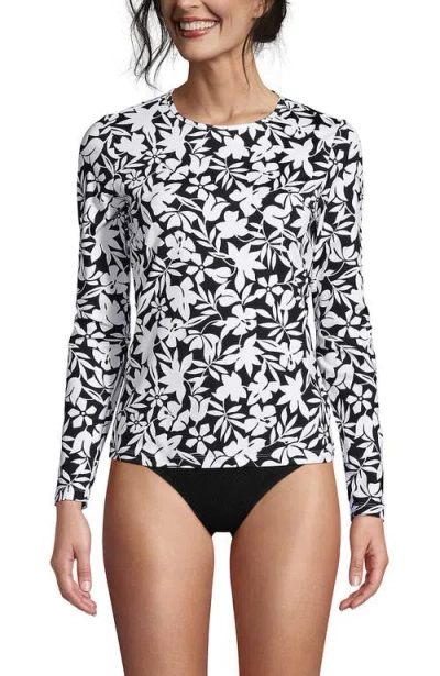 Lands' End Long Sleeve Relaxed Upf 50 Rash Guard In Black Havana Floral