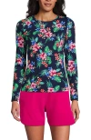 Lands' End Long Sleeve Relaxed Upf 50 Rash Guard In Deep Sea Navy Rosella Floral