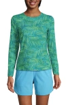 Lands' End Plus Size Long Crew Neck Long Sleeve Rash Guard Upf 50 Swim Tee In Island Emerald Stipple Palm