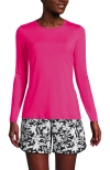 Lands' End Long Crew Neck Long Sleeve Rash Guard Upf 50 Sun Protection Modest Swim Tee In Prism Pink