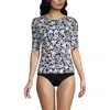 Lands' End Long Crew Neck Rash Guard Upf 50 Sun Protection Swim Tee In Black Havana Floral