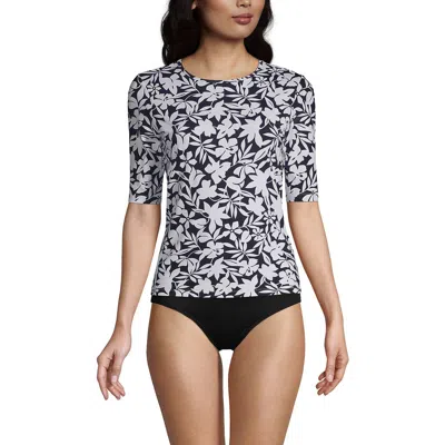 Lands' End Long Crew Neck Rash Guard Upf 50 Sun Protection Swim Tee In Black Havana Floral