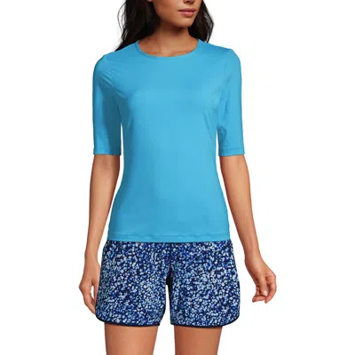 Lands' End Long Crew Neck Rash Guard Upf 50 Sun Protection Swim Tee In Turquoise