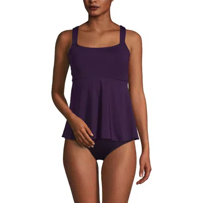 Lands' End Long Adjustable Scoop Neck Flutter Tankini Top In Blackberry