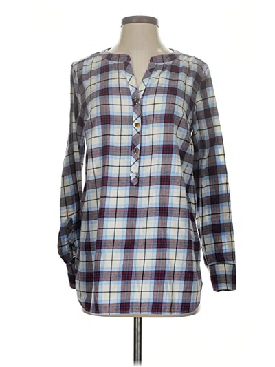 Pre-owned Lands' End Long Sleeve Blouse In Blue