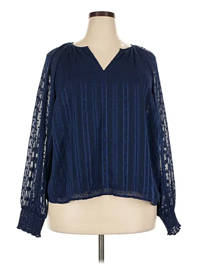 Pre-owned Lands' End Long Sleeve Blouse In Blue