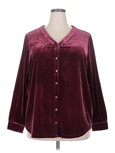 Pre-owned Lands' End Long Sleeve Blouse In Burgundy