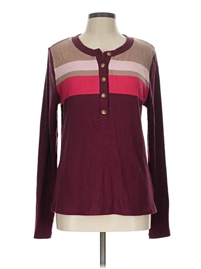 Pre-owned Lands' End Long Sleeve Blouse In Burgundy