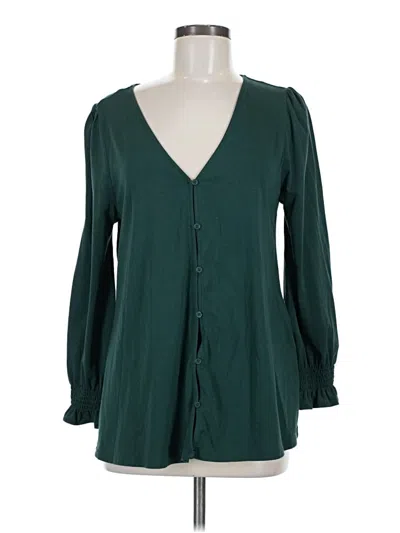 Pre-owned Lands' End Long Sleeve Blouse In Green