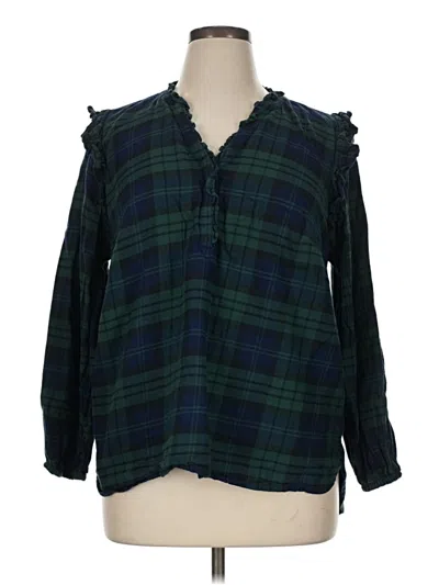 Pre-owned Lands' End Long Sleeve Blouse In Green