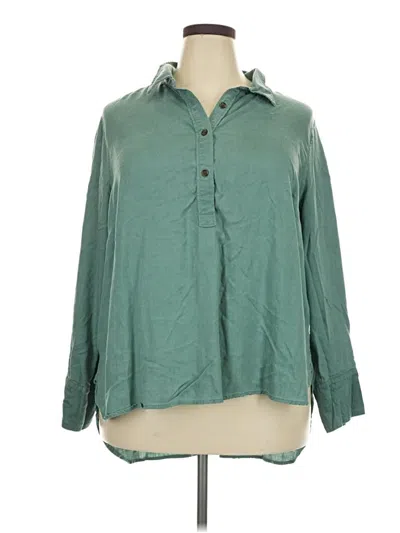 Pre-owned Lands' End Long Sleeve Blouse In Green