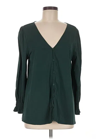 Pre-owned Lands' End Long Sleeve Blouse In Green