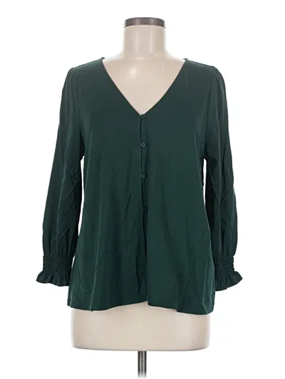 Pre-owned Lands' End Long Sleeve Blouse In Green