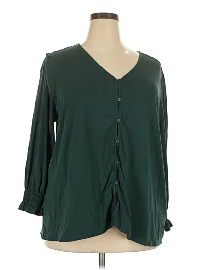 Pre-owned Lands' End Long Sleeve Blouse In Green