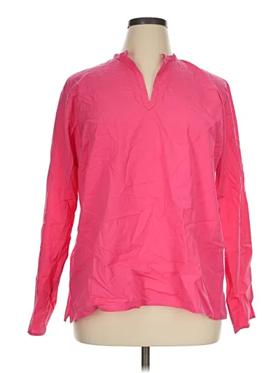 Pre-owned Lands' End Long Sleeve Blouse In Pink
