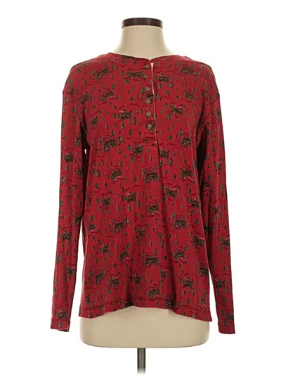 Pre-owned Lands' End Long Sleeve Blouse In Red