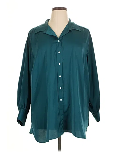 Pre-owned Lands' End Long Sleeve Blouse In Teal