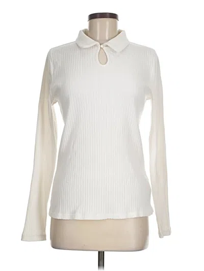 Pre-owned Lands' End Long Sleeve Blouse In White