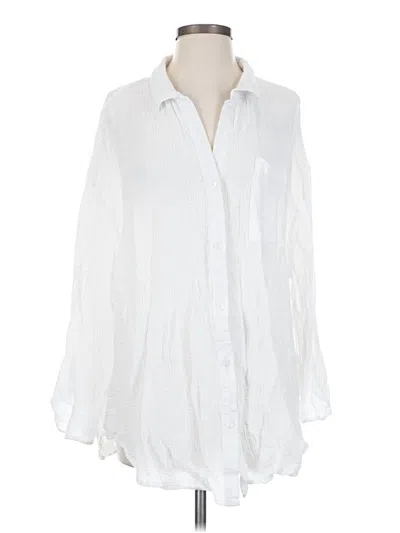 Pre-owned Lands' End Long Sleeve Blouse In White