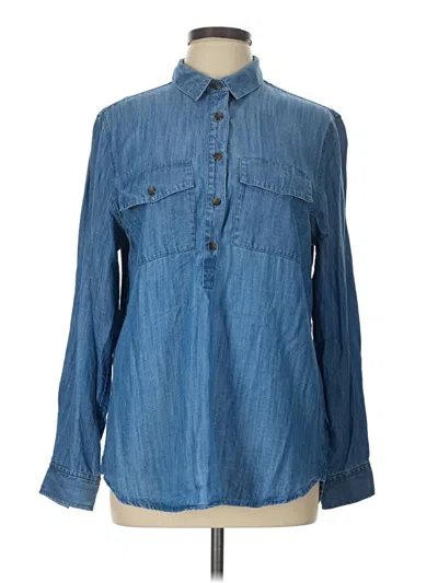 Pre-owned Lands' End Long Sleeve Button Down Shirt In Blue