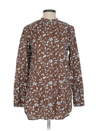 Pre-owned Lands' End Long Sleeve Button Down Shirt In Brown