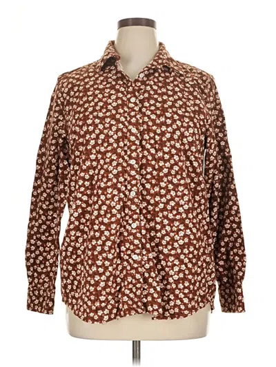 Pre-owned Lands' End Long Sleeve Button Down Shirt In Brown