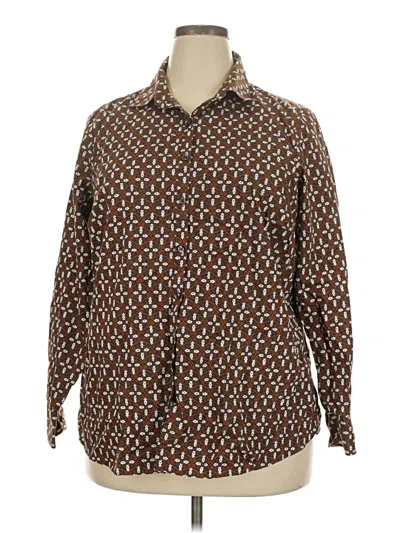Pre-owned Lands' End Long Sleeve Button Down Shirt In Brown