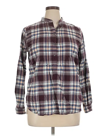 Pre-owned Lands' End Long Sleeve Button Down Shirt In Burgundy